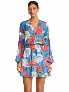 Parker Tyler Silk Blend Wildflower Print Mini Dress Blue Size S